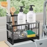 Sinnsally Kitchen Sponge Holder,2 Tier Sink Caddy Organizer with High Brush Holder,Stainless Steel Sink Box Dish Scrubber Holder,Soap Tray for Kitchen Counter Accessories & Storage Rack (Black) - Image 2