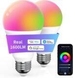 Smart Light Bulbs Work with Alexa Google Assistant, 1600LM Ultra Bright Smart Bulb, 13W 150W Equivalent RGBCW Color Changing Light Bulbs 2P, Bluetooth 2.4GHz Wi-Fi A21 E26 App LED Light Bulb - Image 2