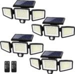 Tuffenough Solar Outdoor Lights 2500LM 210 LED Security Lights with Remote Control,3 Heads Motion Sensor Lights, IP65 Waterproof,270° Wide Angle Flood Wall Lights with 3 Modes(4 Pack) - Image 2