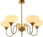 Vintage Glass Dining Chandelier 5 Light Antique Brass Chandelier Light Fixtures Mid Century Modern Sputnik Ceiling Light Fixture Large Gold Globe Pendant Light for Living Room - Image 2