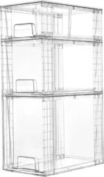 Vtopmart 3 Pack Clear Stackable Storage Drawers,Easy to Assemble Bathroom Organizers and Storage with handles,Plastic Drawers for Kitchen Pantry,Cabinet,Under Sink Organization - Image 2