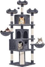 Yaheetech 76.5in Multi-Level Large Cat Tree, Big Cat Tower with 3 Condos, Cozy Plush Perches, 9 Sisal Scratching Posts and Ladder, Activity Center for Large Kitties, Dark Gray - Image 2