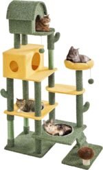 Yaheetech Cactus Cat Tree, Large Cat Tree for Indoor Cats, Multi-Level Cat Tower with 2 Large Condo, Scratching Posts, 2 Acrylic Clear Bowls and Dangling Balls, 68.5in - Image 2