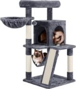 Yaheetech Cat Tree Tower, 40-Inch Condo with Hammock, Oversized Soft Platform, Scratching Board, Basket, Pet Beds & Furniture for Large Kittens, Dark Gray - Image 2