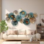 edaknez Metal Wall Decor for Living Room, Metal Flower Wall Art, 3D Stacked Leaves Wall Art Decor, Modern Lotus Flower Hanging Wall Decor (C 50 inch x 26 inch) - Image 2