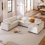 124.8" W Large Modular Sectional Sofa L Shaped Modern Couch with Ottoman, Deep Seat and Wide Chaise for Living Room, Beige - Image 2