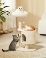 Cat Tree, 34.3 Inches Cat Tower with Scratching Post, Condo, Interactive Hanging Ball, Plush Perch for Indoor Large Cats, Beige - Image 3