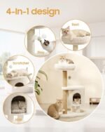 Cat Tree, 34.3 Inches Cat Tower with Scratching Post, Condo, Interactive Hanging Ball, Plush Perch for Indoor Large Cats, Beige - Image 4