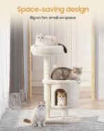 Cat Tree, 34.3 Inches Cat Tower with Scratching Post, Condo, Interactive Hanging Ball, Plush Perch for Indoor Large Cats, Beige - Image 7