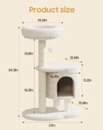Cat Tree, 34.3 Inches Cat Tower with Scratching Post, Condo, Interactive Hanging Ball, Plush Perch for Indoor Large Cats, Beige - Image 8