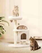 Cat Tree, 34.3 Inches Cat Tower with Scratching Post, Condo, Interactive Hanging Ball, Plush Perch for Indoor Large Cats, Beige - Image 9