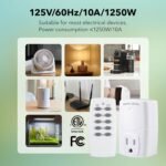 BN-LINK Mini Wireless Remote Control Outlet Switch Power Plug in for Household Appliances, Wireless Remote Light Switch, LED Light Bulbs, White (2 Remotes + 5 Outlets) 1250W/10A - Image 5