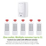 BN-LINK Mini Wireless Remote Control Outlet Switch Power Plug in for Household Appliances, Wireless Remote Light Switch, LED Light Bulbs, White (2 Remotes + 5 Outlets) 1250W/10A - Image 7