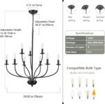 Black Chandelier 9 Light, Modern Farmhouse Chandeliers for Dining Room, Industrial Candle Pendant Lighting Fixture for Foyer Hallway Entryway High Ceiling, Bedroom, Living Room, Kitchen - Image 3