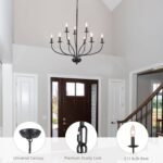 Black Chandelier 9 Light, Modern Farmhouse Chandeliers for Dining Room, Industrial Candle Pendant Lighting Fixture for Foyer Hallway Entryway High Ceiling, Bedroom, Living Room, Kitchen - Image 6