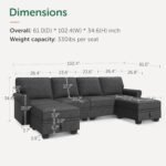 HONBAY Sectional Sofa with Storage Seat U Shaped Couch with Reversible Chaise Convertible Sectional Couches for Living Room,Dark Grey - Image 3
