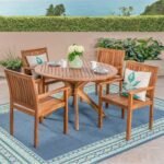 Christopher Knight Home Kally Outdoor Five Piece Acacia Dining Set, Teak Finish - Image 3