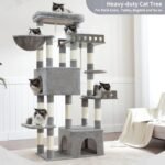 Maine Coon Cat Tree, Heavy Duty Cat Tree for Indoor Cats Large Adult, Cat Tower for Large Cats 20 lbs+ with Hammock, 2 Big Perches, 2 Cat Condos, 15 Scratching Posts, Light Gray GCT033W - Image 9