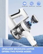 Cordless Vacuums, 80,000PRM Powerful Motor Vacuum Cleaner and 2200mAH Rechargeable Battery up to 35 Mins Worktime, 2 Adjustable Modes, Detachable Parts, Wireless Stick Vacuum (Mist White) - Image 5