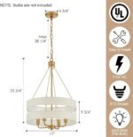 4-Light Rustic Drum Chandelier for Foyer, Gold Pendant Light Fixture with Fabric Shade, Modern Farmhouse Chandelier for Dining Room Entryway Bedroom - Image 6