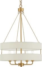 4-Light Rustic Drum Chandelier for Foyer, Gold Pendant Light Fixture with Fabric Shade, Modern Farmhouse Chandelier for Dining Room Entryway Bedroom - Image 8