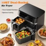 12QT Large Dual Basket Air Fryer with Viewing Window and 50pcs Paper Liners, 10-in-1 Digital Touchscreen Double Zone Air Fryers, SyncCook to Bake,Roast,Reheat,Broil, Nonstick Dishwasher Safe - Image 5