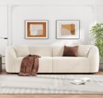 Merax 87" Large Couch, Comfy Upholstered Loveseat with Extra Deep Seats, Velvet Sofa for Living Room Apartment Office, Beige - Image 4