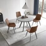 Round Dining Table Set, Mid Century Modern Small Round Dining Table Set, Saving Space (Table + 4 Brown Chairs) - Image 7
