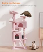 54" Cat tree Tower for Indoor Cats Large Adult,Cute/Tall Modern Cat Tree for Big Cats 20 lbs,Plush Multi-Level Cat Condo with Scratching Posts, Dangling Ball for fun play (Soft Pink, 54 inch) - Image 3