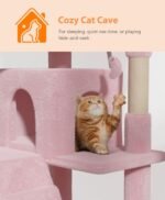 54" Cat tree Tower for Indoor Cats Large Adult,Cute/Tall Modern Cat Tree for Big Cats 20 lbs,Plush Multi-Level Cat Condo with Scratching Posts, Dangling Ball for fun play (Soft Pink, 54 inch) - Image 4