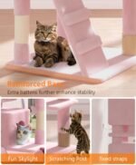54" Cat tree Tower for Indoor Cats Large Adult,Cute/Tall Modern Cat Tree for Big Cats 20 lbs,Plush Multi-Level Cat Condo with Scratching Posts, Dangling Ball for fun play (Soft Pink, 54 inch) - Image 5