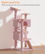 54" Cat tree Tower for Indoor Cats Large Adult,Cute/Tall Modern Cat Tree for Big Cats 20 lbs,Plush Multi-Level Cat Condo with Scratching Posts, Dangling Ball for fun play (Soft Pink, 54 inch) - Image 6
