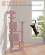 54" Cat tree Tower for Indoor Cats Large Adult,Cute/Tall Modern Cat Tree for Big Cats 20 lbs,Plush Multi-Level Cat Condo with Scratching Posts, Dangling Ball for fun play (Soft Pink, 54 inch) - Image 7