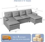 U Shaped Sectional Couch for Living Room,110" 4-Seater Comfy Couch with Double Chaise,Deep Seat Modular Sofa Couches with Thick Cushion & Soft Backrest,Light Grey - Image 3