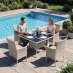 5-Piece Patio Dining Set, Patio Furniture Set with Square Tempered Glass Table & 4 Wicker Chairs, Expandable Design for Larger Groups, Outdoor Furniture for Backyard, Deck, Garden, Beige - Image 3