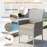 5-Piece Patio Dining Set, Patio Furniture Set with Square Tempered Glass Table & 4 Wicker Chairs, Expandable Design for Larger Groups, Outdoor Furniture for Backyard, Deck, Garden, Beige - Image 4