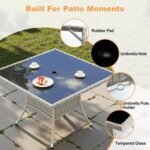 5-Piece Patio Dining Set, Patio Furniture Set with Square Tempered Glass Table & 4 Wicker Chairs, Expandable Design for Larger Groups, Outdoor Furniture for Backyard, Deck, Garden, Beige - Image 5