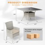 5-Piece Patio Dining Set, Patio Furniture Set with Square Tempered Glass Table & 4 Wicker Chairs, Expandable Design for Larger Groups, Outdoor Furniture for Backyard, Deck, Garden, Beige - Image 7