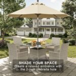 5-Piece Patio Dining Set, Patio Furniture Set with Square Tempered Glass Table & 4 Wicker Chairs, Expandable Design for Larger Groups, Outdoor Furniture for Backyard, Deck, Garden, Beige - Image 8