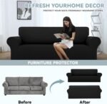LURKA Stretch Sofa Slipcovers Couch Covers for 3 Cushion Couch Sofa Pet Friendly Non Slip Sofa Cover Washable Furniture Protector with Elastic Bottom (Large, Black) - Image 4