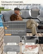 U-MAX 7 Pieces Patio Furniture Set, Outdoor Sectional Sofa Conversation Set, All Weather Wicker Rattan Dining Table & Chair with Ottoman, Grey Rattan&Grey Cushion - Image 5