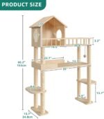 Wood Cat Tower for Automatic Litter Box, 60.2" H Tall Cat Tree for Self Cleaning Litter Box, Multi-Level Solid Wood Cat Tree Tower Cat Furniture w/Scratching Post, House, Burlywood - Image 3