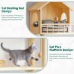 Wood Cat Tower for Automatic Litter Box, 60.2" H Tall Cat Tree for Self Cleaning Litter Box, Multi-Level Solid Wood Cat Tree Tower Cat Furniture w/Scratching Post, House, Burlywood - Image 6