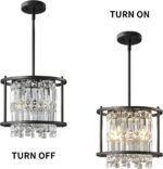 LMQNINE Modern Foyer Chandelier, Black Crystal Chandelier Entryway Pendant Light Fixture, Round Adjustable Height Chandeliers for Kitchen Island, L11.81'' x H7.87'' - Image 6