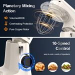Stand Mixer, 6.5QT 10-Speed Tilt-Head Electric Stand Mixer, 3-In-1 Kitchen Mixer with Bowl, Dough Hook, Whisk and Beater, Food Mixer for Baking, Cake and Most Home Cooks, Beige - Image 4