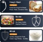 Stand Mixer, 6.5QT 10-Speed Tilt-Head Electric Stand Mixer, 3-In-1 Kitchen Mixer with Bowl, Dough Hook, Whisk and Beater, Food Mixer for Baking, Cake and Most Home Cooks, Beige - Image 6