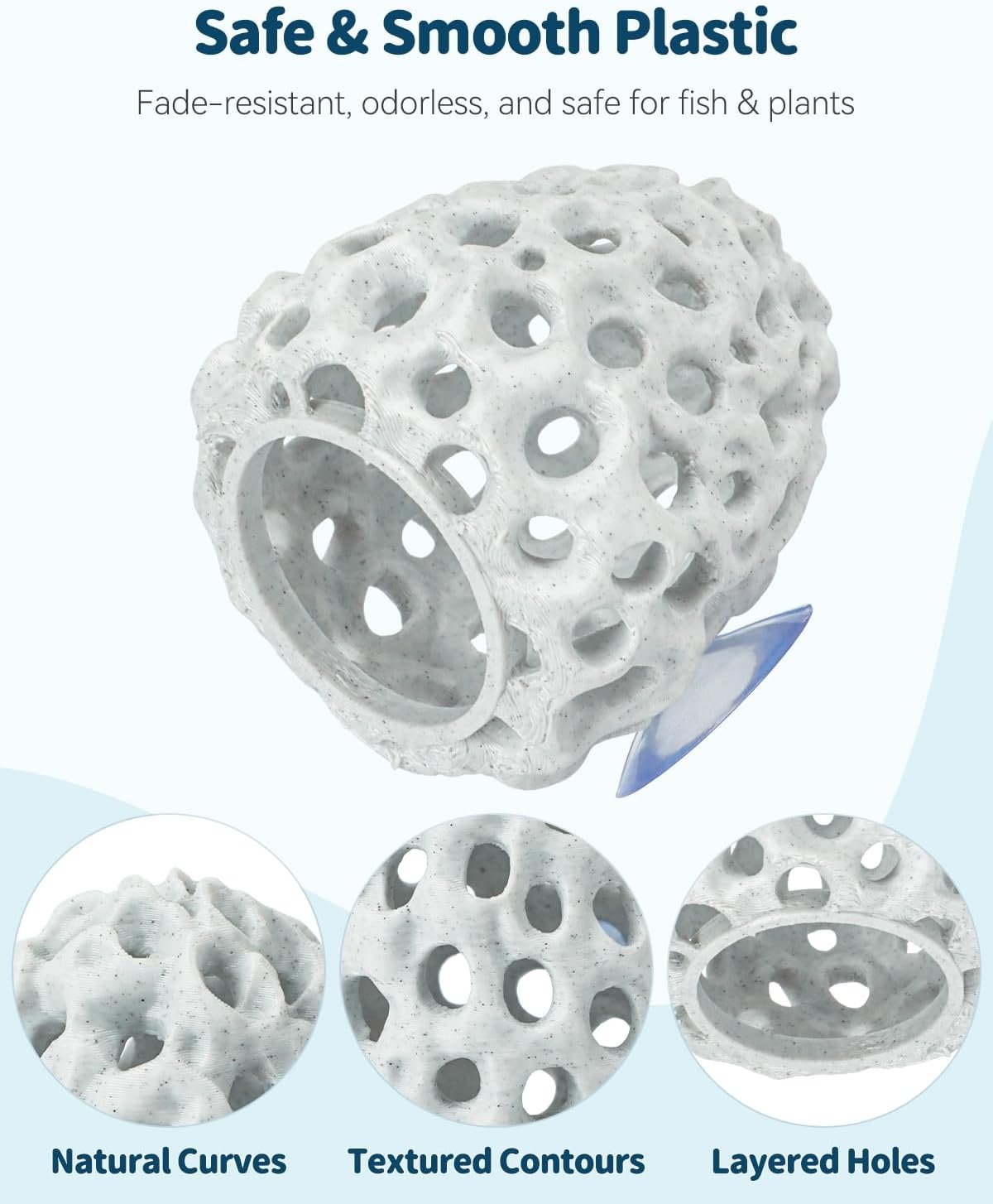 Uniclife Shrimp Cave, Shrimp Hides for Aquarium, Realistic Plastic Aquarium Coral Rock Decorations with Suction Cup, Betta Hideout Tank Accessories for Fish Tank Decor, Hiding & Resting - Image 4