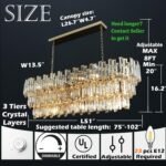 Rectangle Gold Chandeliers for Dining Room Ceiling Modern Dining Room Light Fixture Light Fixture Contemporary Oval Crystal Chandelier Long 50'' - Image 6
