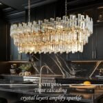 Rectangle Gold Chandeliers for Dining Room Ceiling Modern Dining Room Light Fixture Light Fixture Contemporary Oval Crystal Chandelier Long 50'' - Image 8
