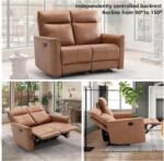 CANMOV Manual Loveseat Recliner Sofa, Wall-Hugger 2 Seat Reclining Love Seat Couches, Leathaire Reclining Sofa Set, Double Seater Recliner Chair for Living Room, Office, Apartment, Brown - Image 7
